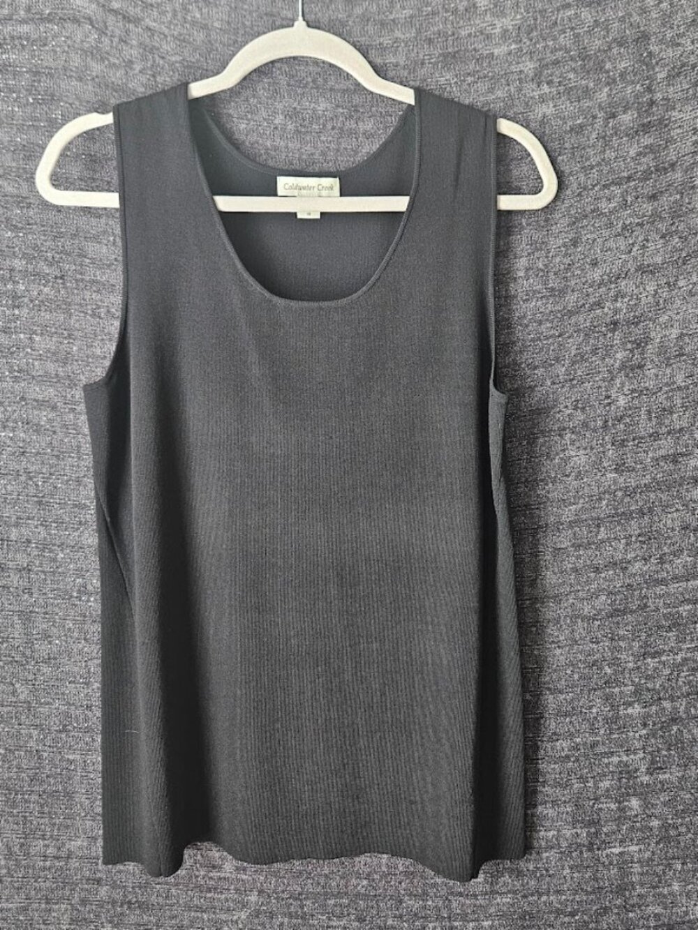 Coldwater Creek Black Ribbed Tank Top Womens Size L Rayon Nylon Sleeveless Shell
